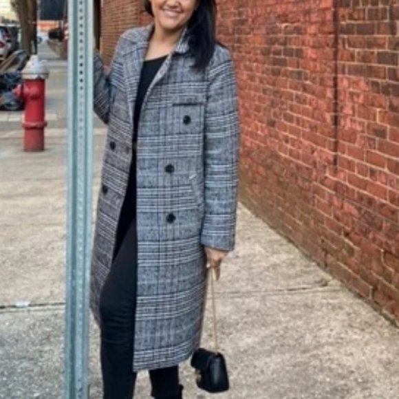 plaid Print Double Breasted Pea Overcoat jacket fall/winter - Picture 8 of 15